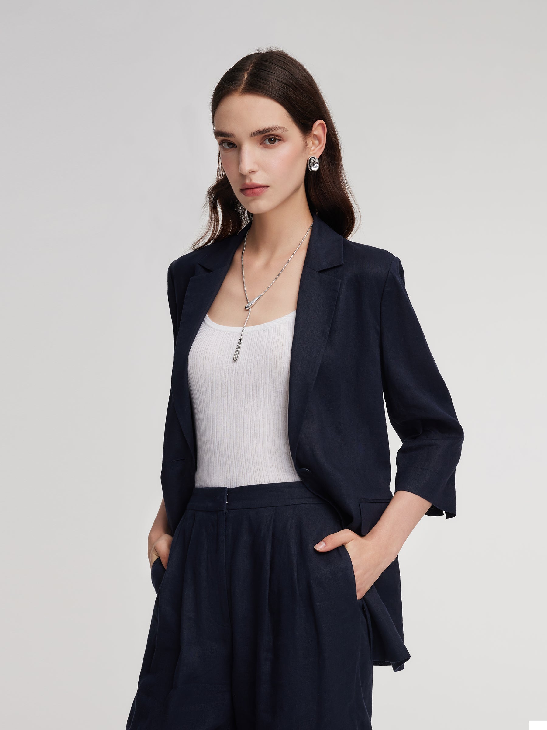 Linen 3/4 Sleeve Blazer