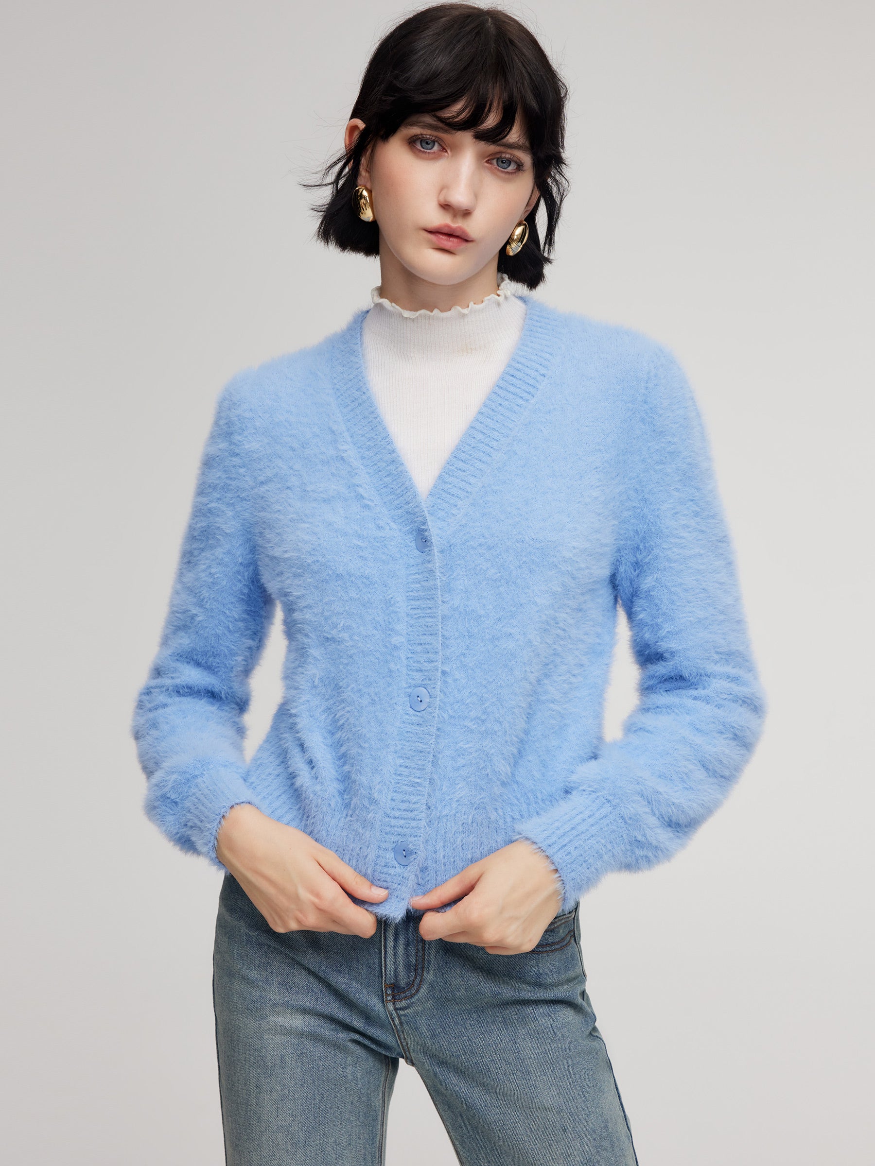 Faux Mink V-Neck Cardigan