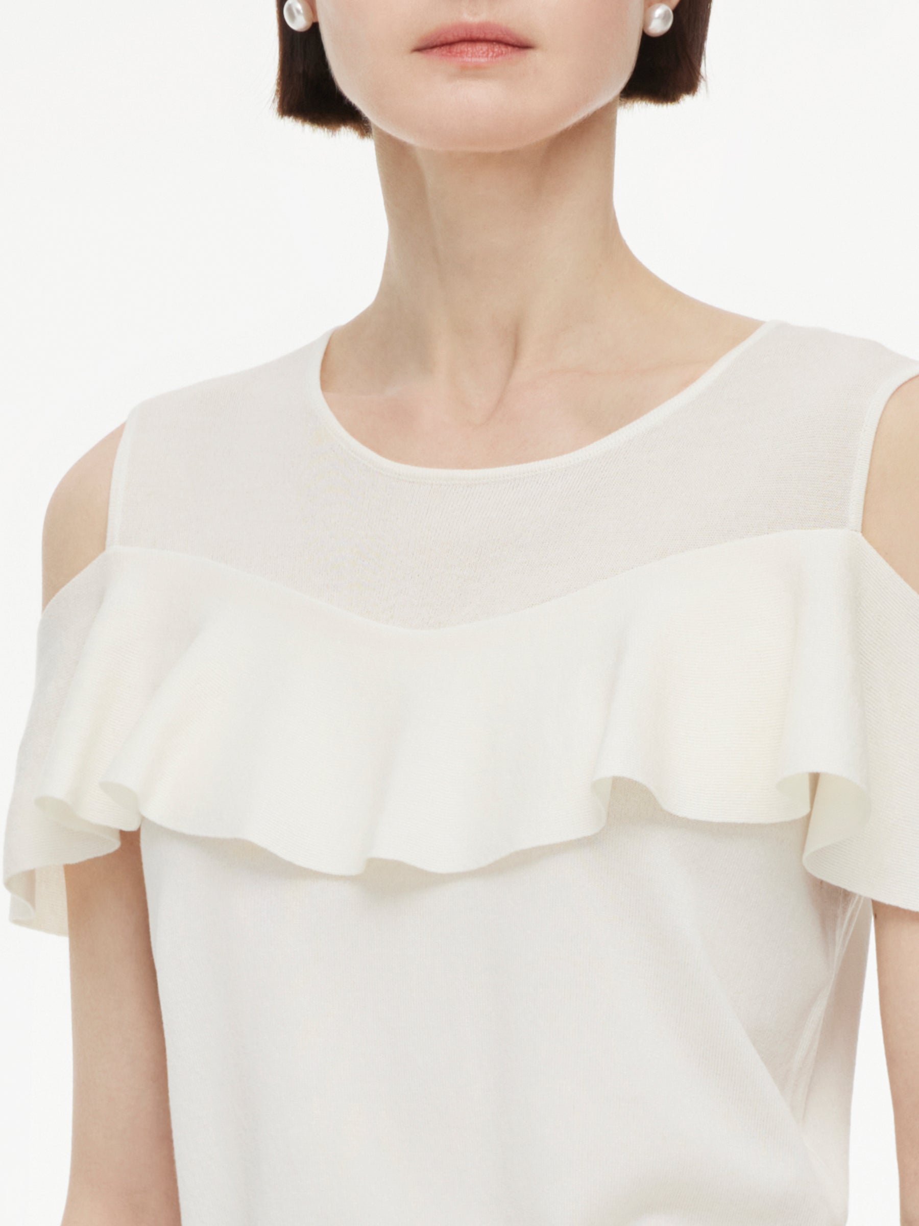 Tencel Cold-Shoulder Ruffle Top