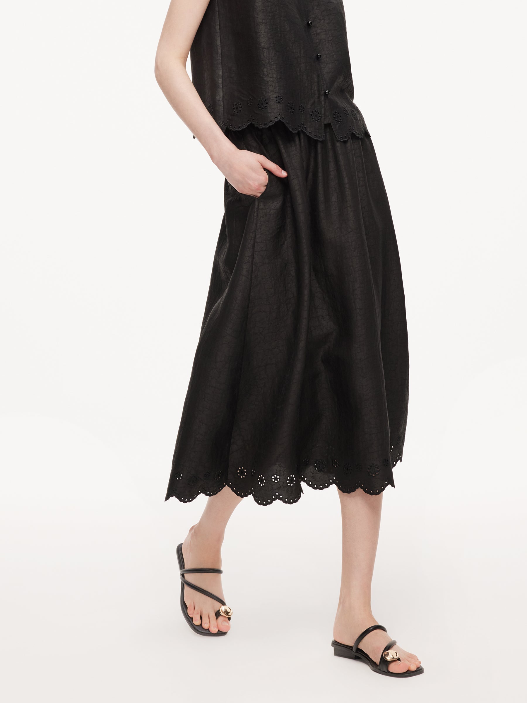 Silk Embroidered A-Line Skirt