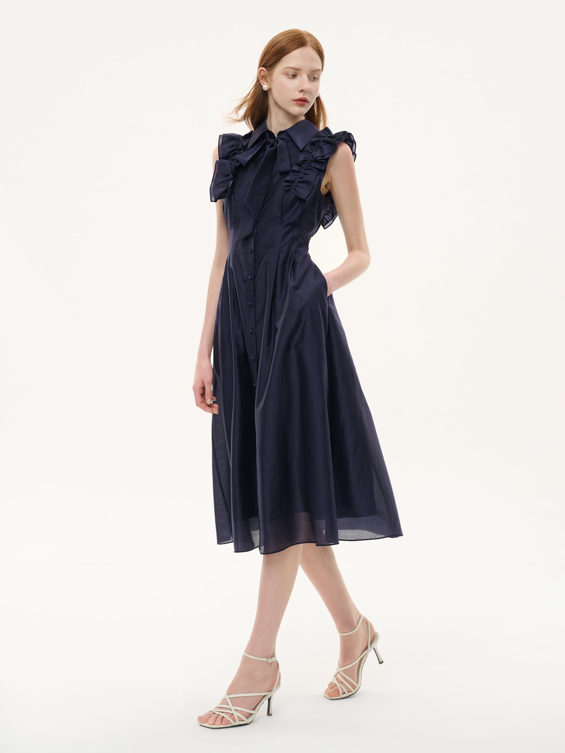 Lyocell Flutter Ribbon Maxi Dress