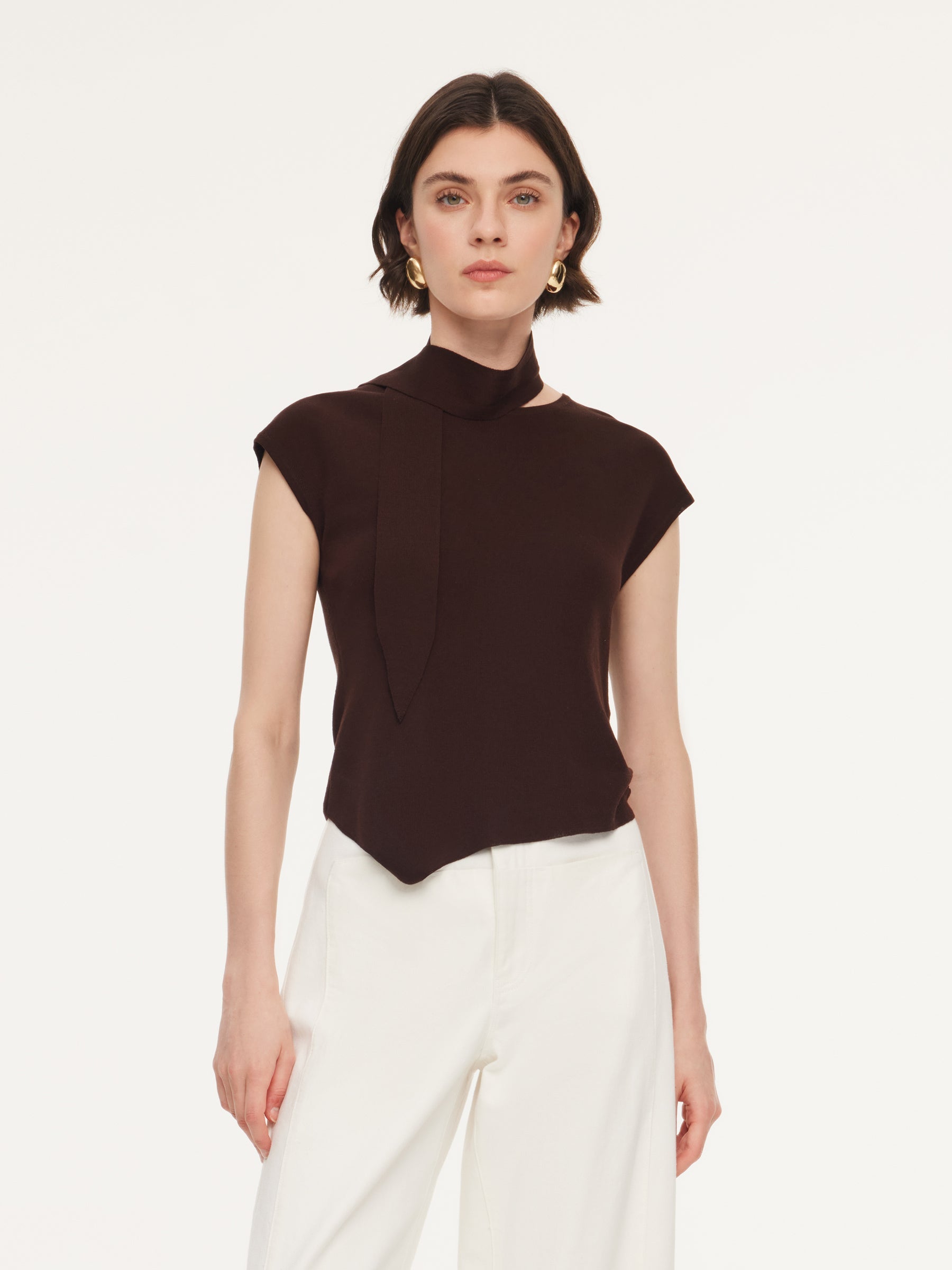 Tencel Asymmetrical Hem Ribbon Top