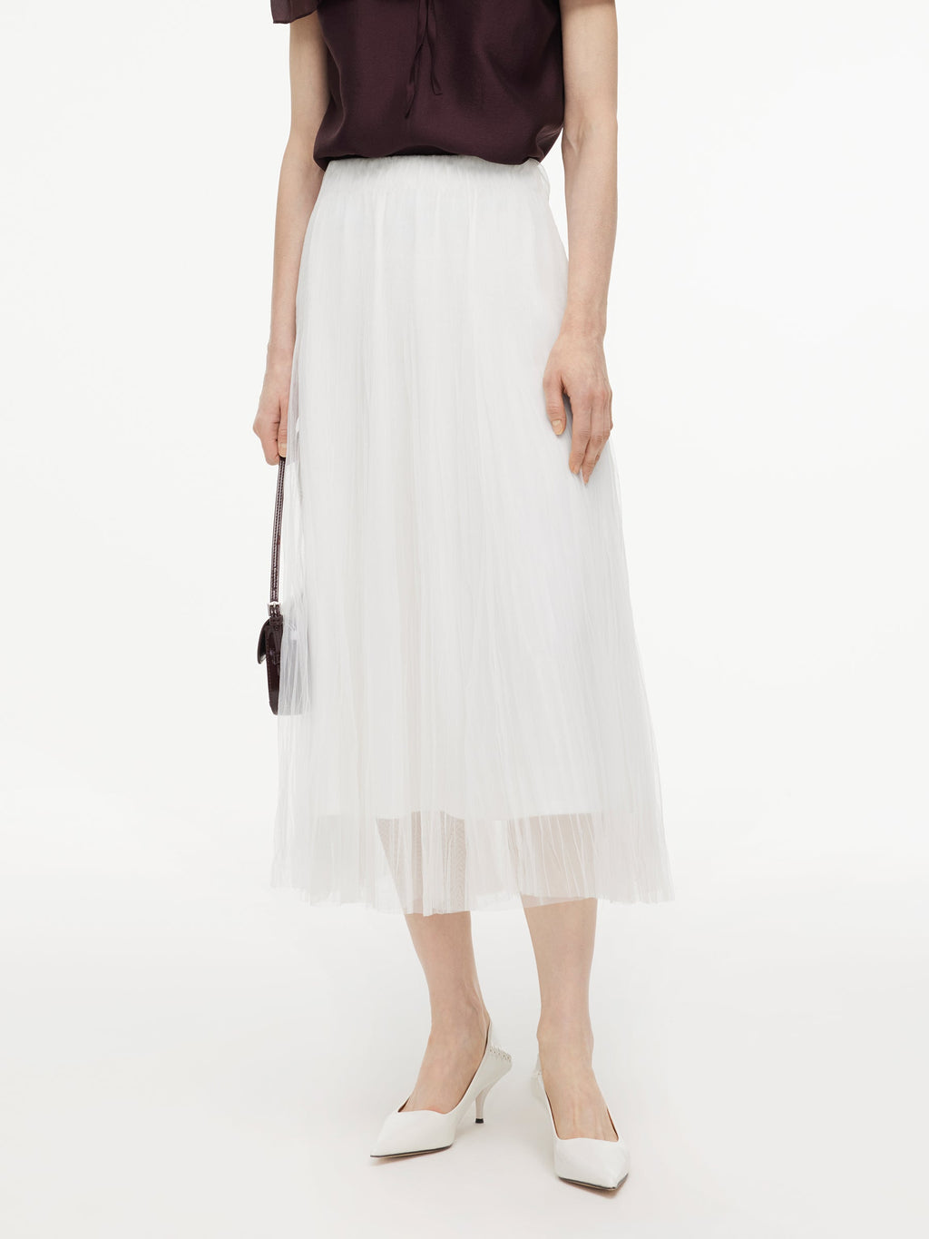 Pleated Mesh A-Line Skirt