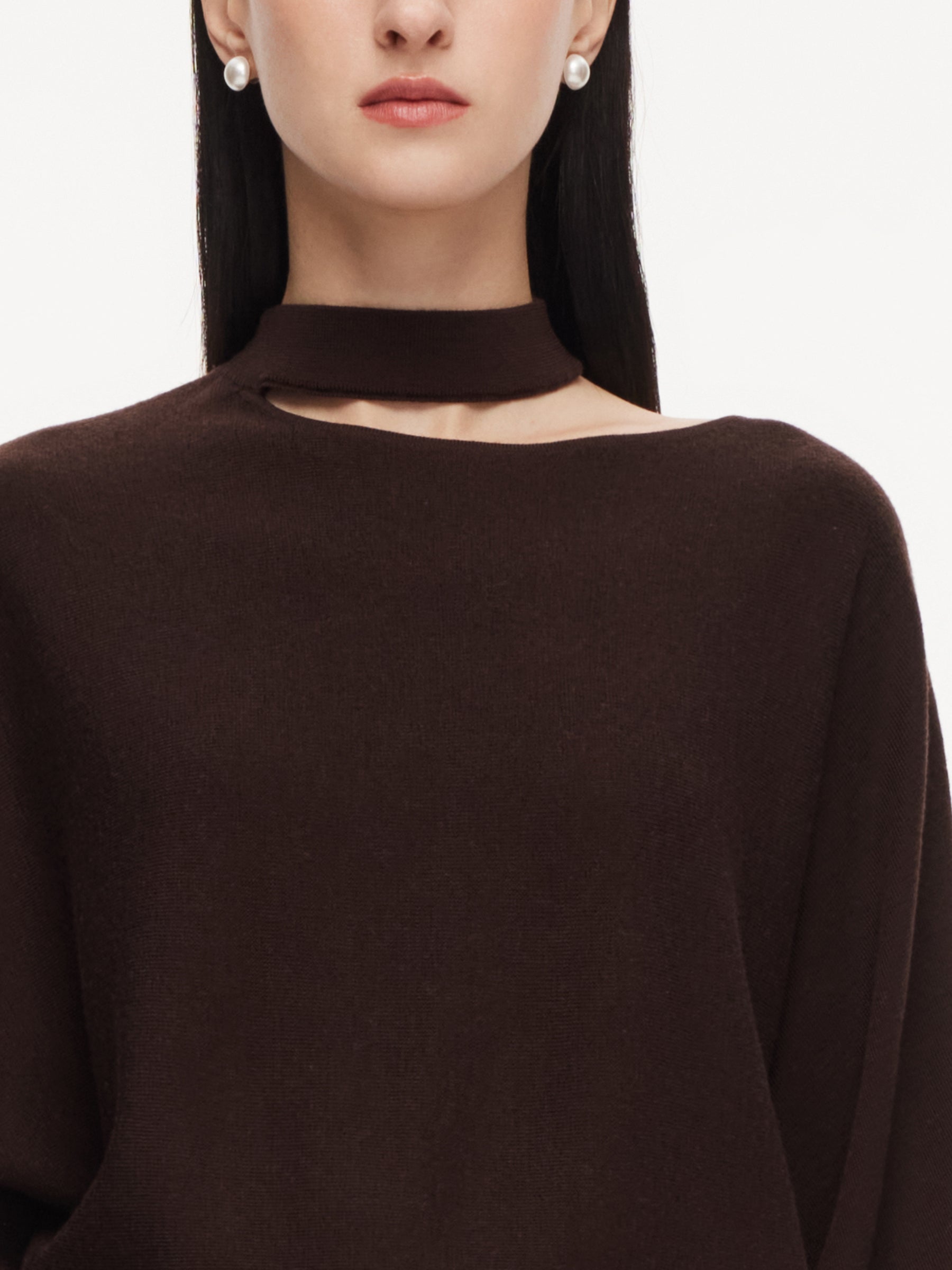 Wool Cutout Choker Sweater