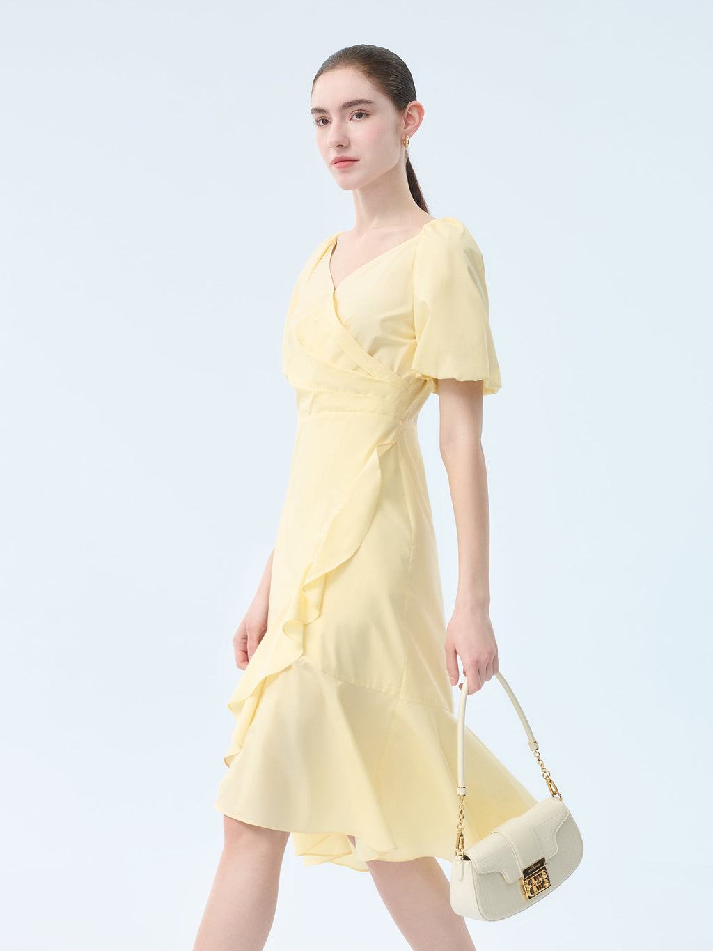 Cotton Wrap V-Neck Midi Dress