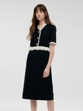 Ruffle Patchwork H-Line Midi Dress