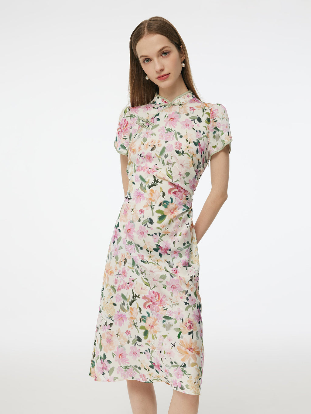 Mulberry Silk Floral Qipao Dress