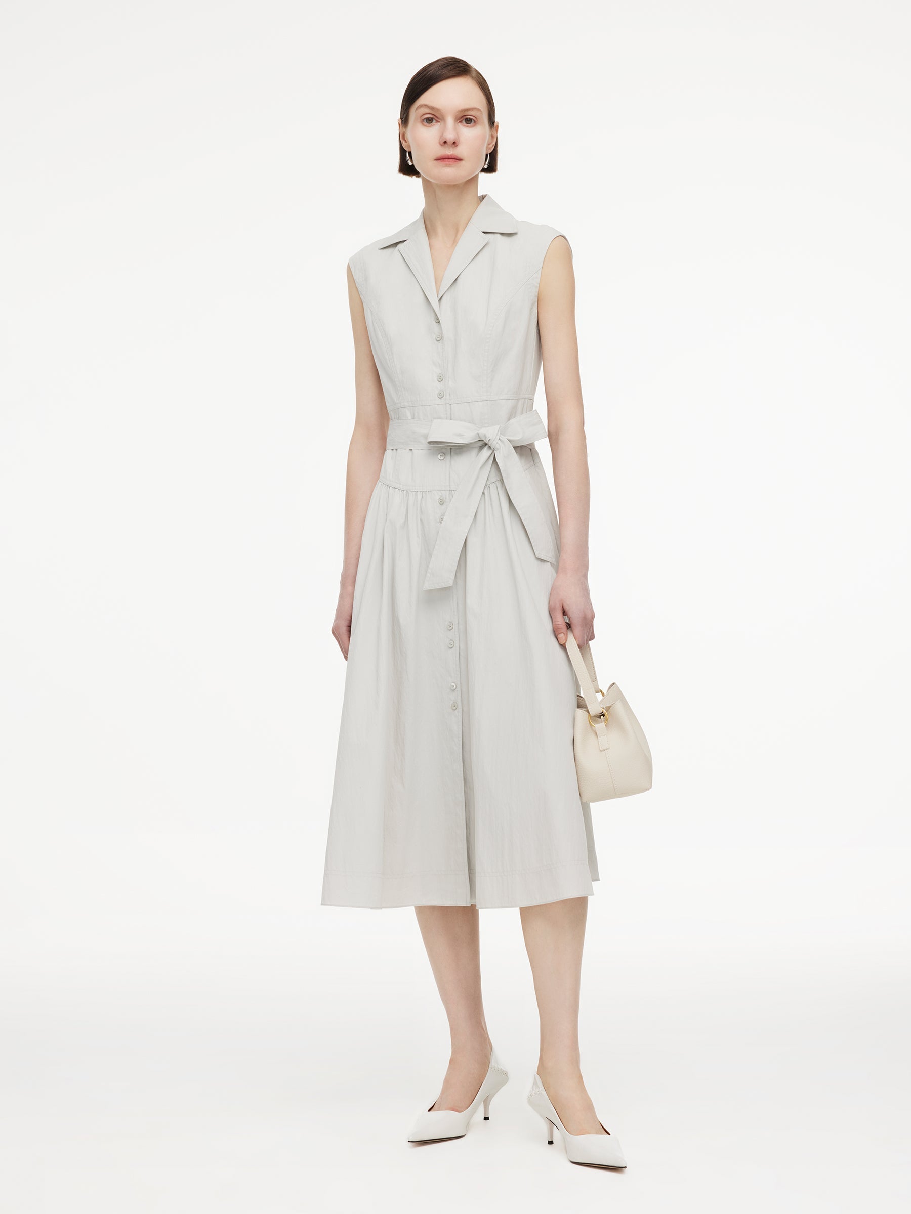 Lapel Sleeveless Shirt Dress