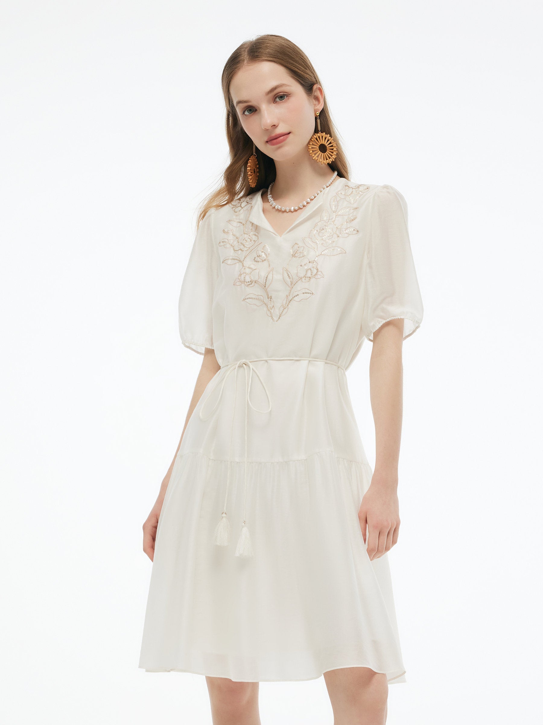 Tencel Sequin Embroidered Midi