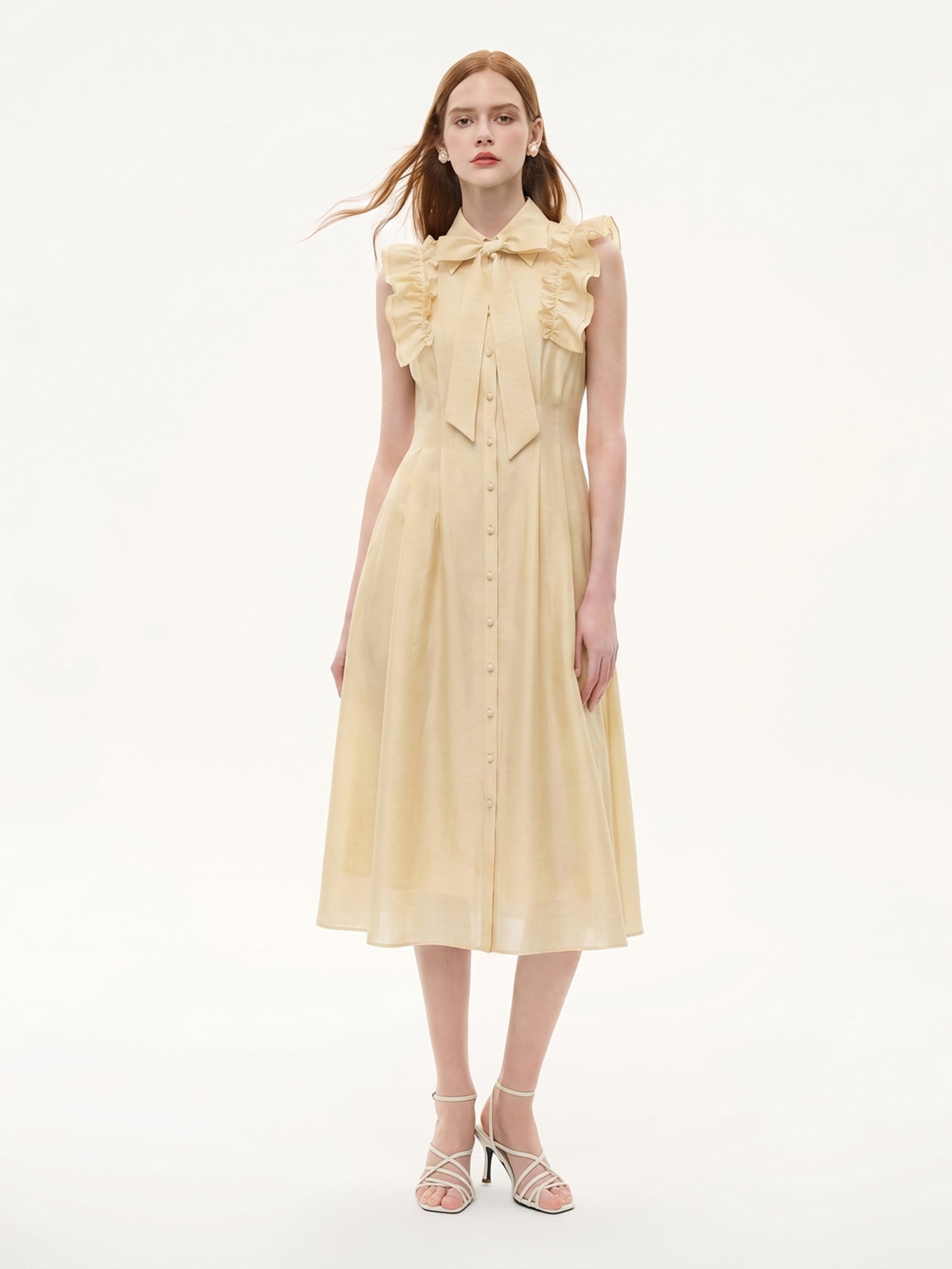 Lyocell Flutter Ribbon Maxi Dress