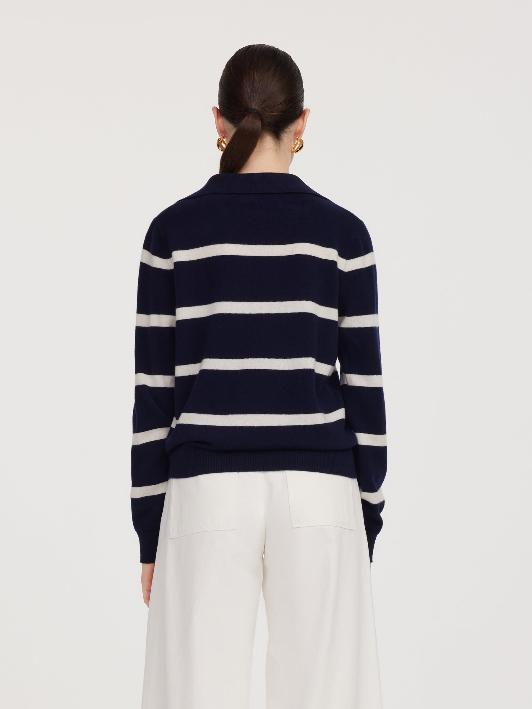 Wool Striped Polo Neck Sweater