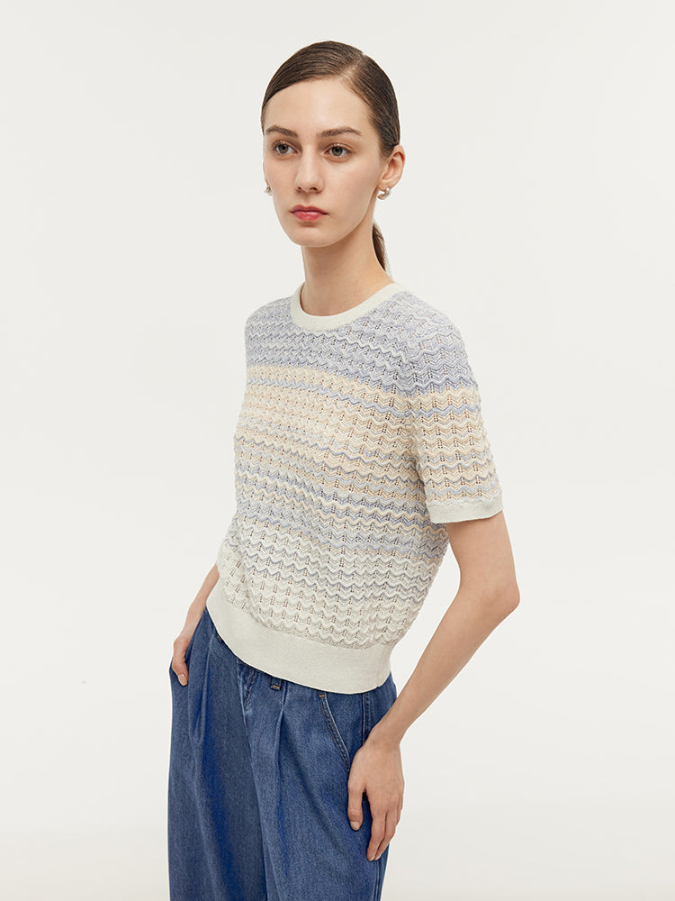Blue-White Gradient Cotton Top