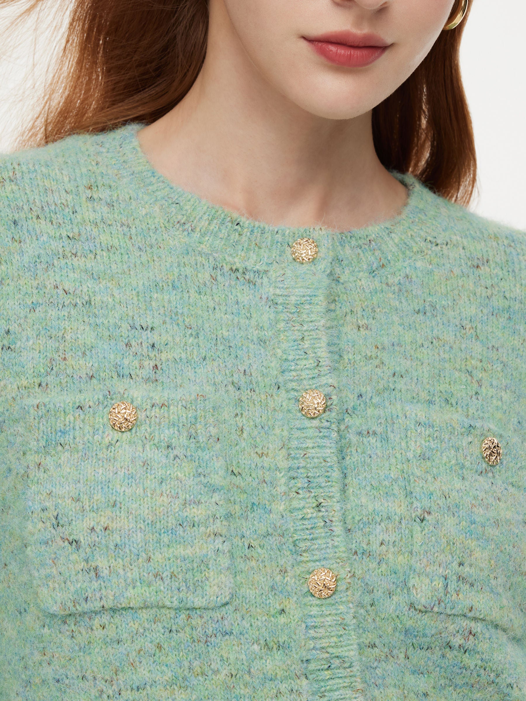 Melange Green Crewneck Cardigan