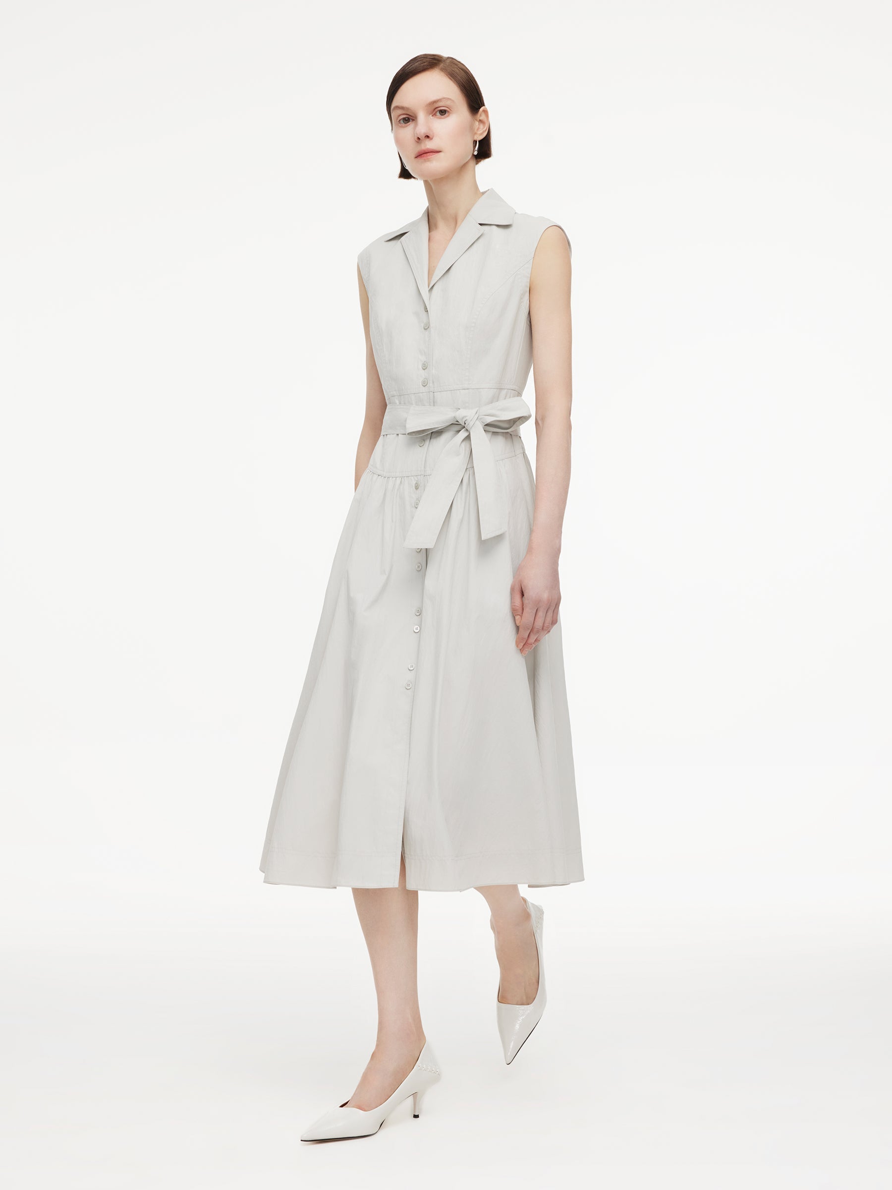 Lapel Sleeveless Shirt Dress