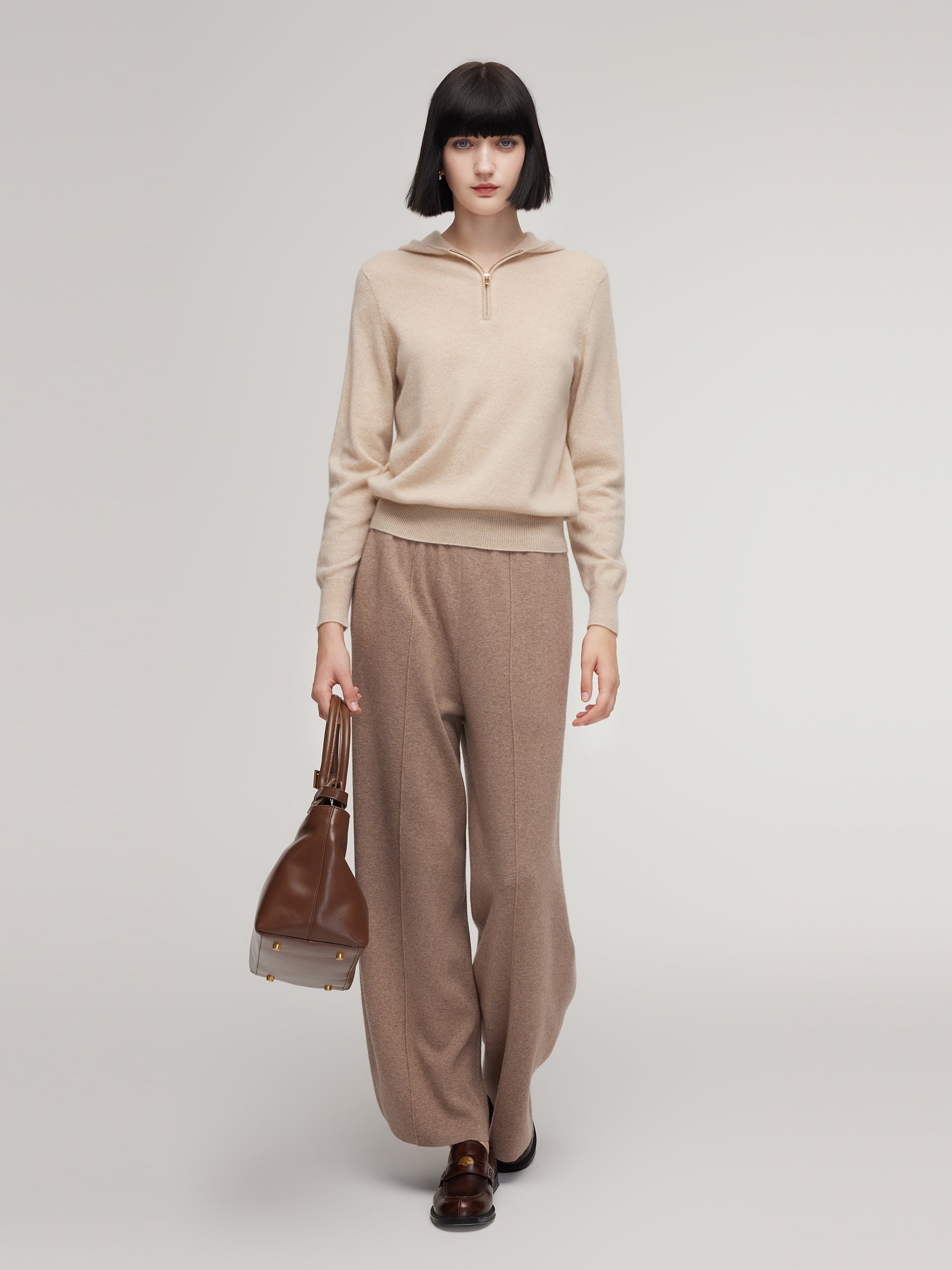 100% Cashmere Half-Zip Hooded Sweater