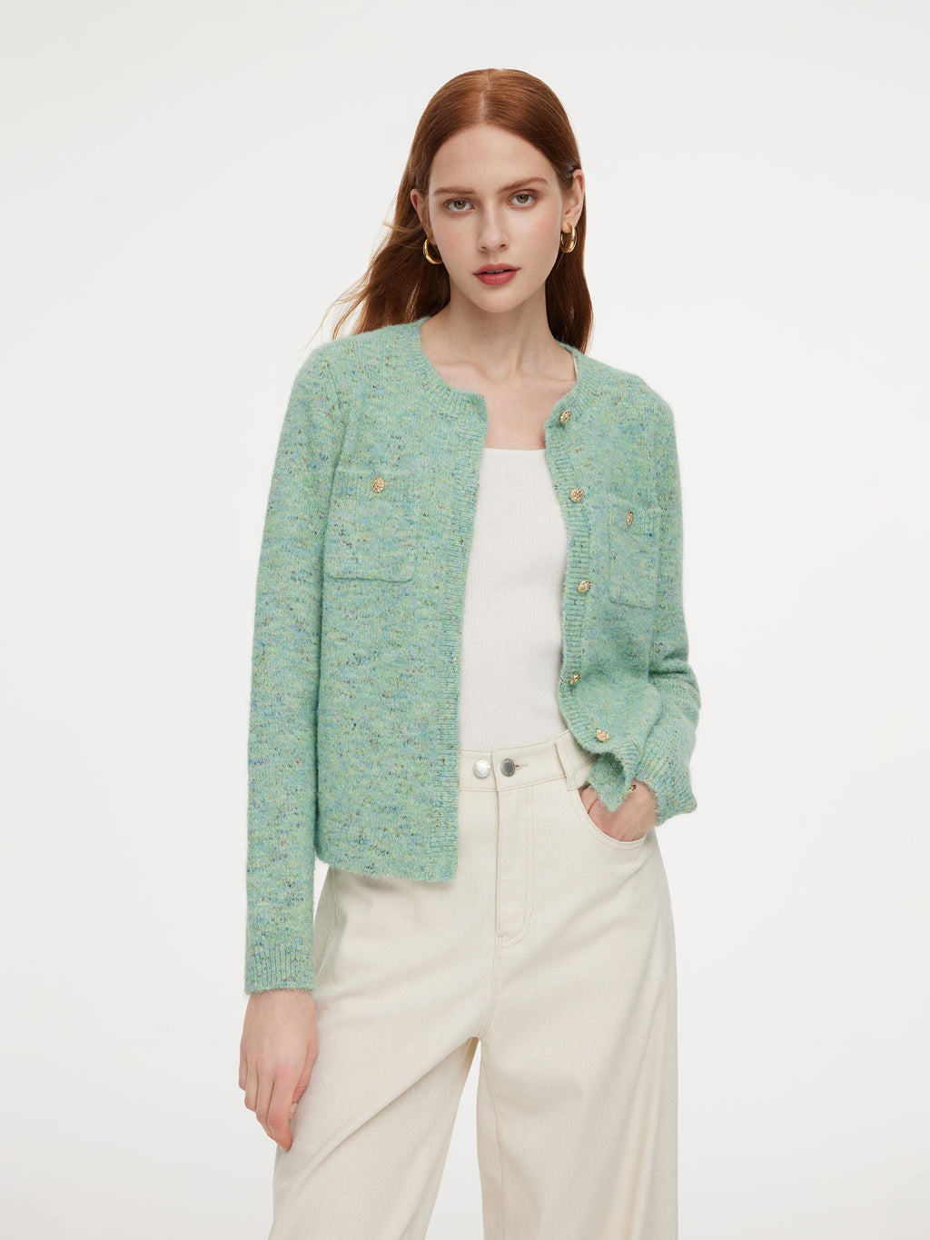 Melange Green Crewneck Cardigan