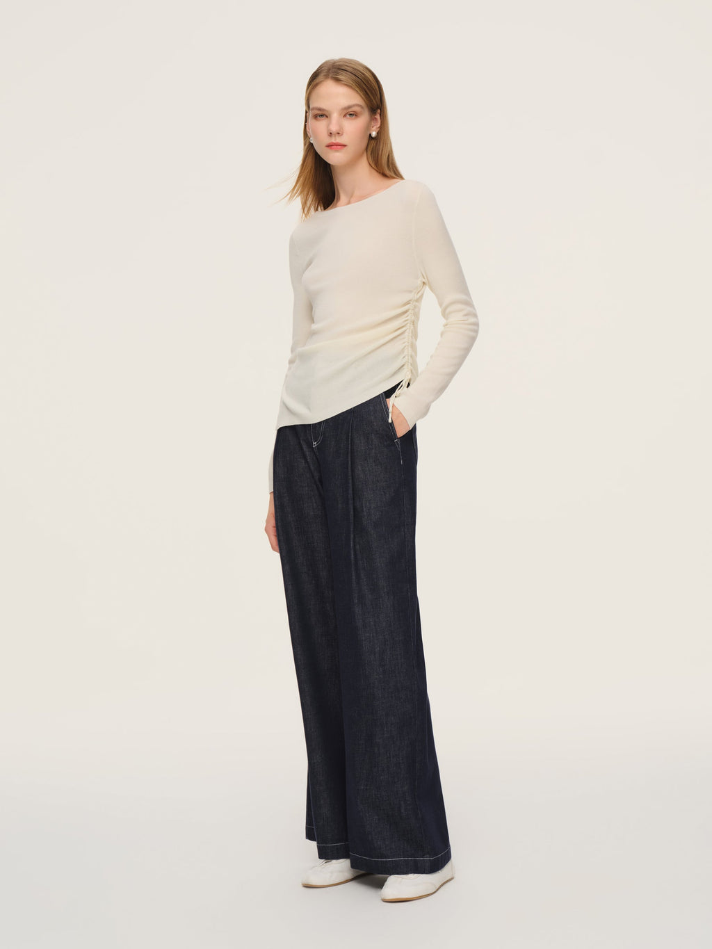 Wool Acetate Boat Neck Top