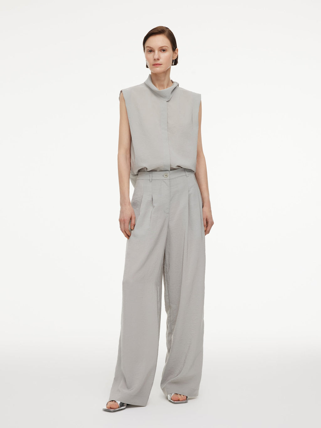 Triacetate Ribbon Neck Blouse