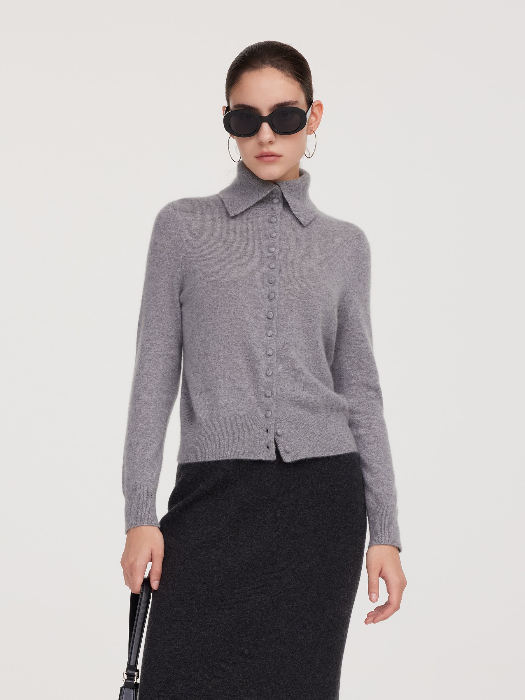 100% Cashmere Folded Collar Cardigan