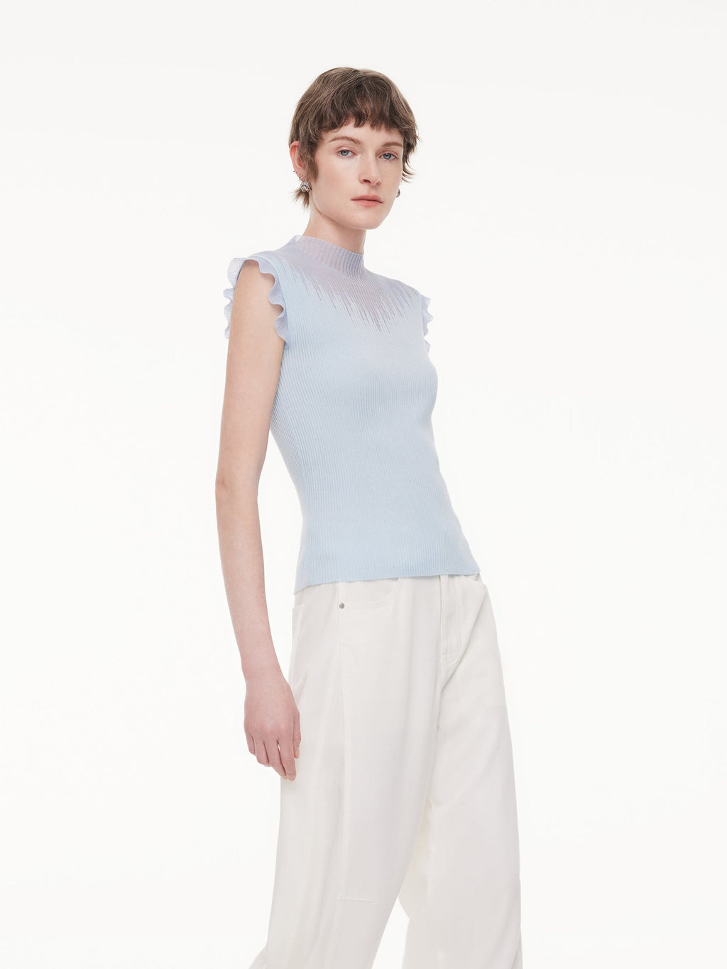 Mock-Neck Ruffle Tank