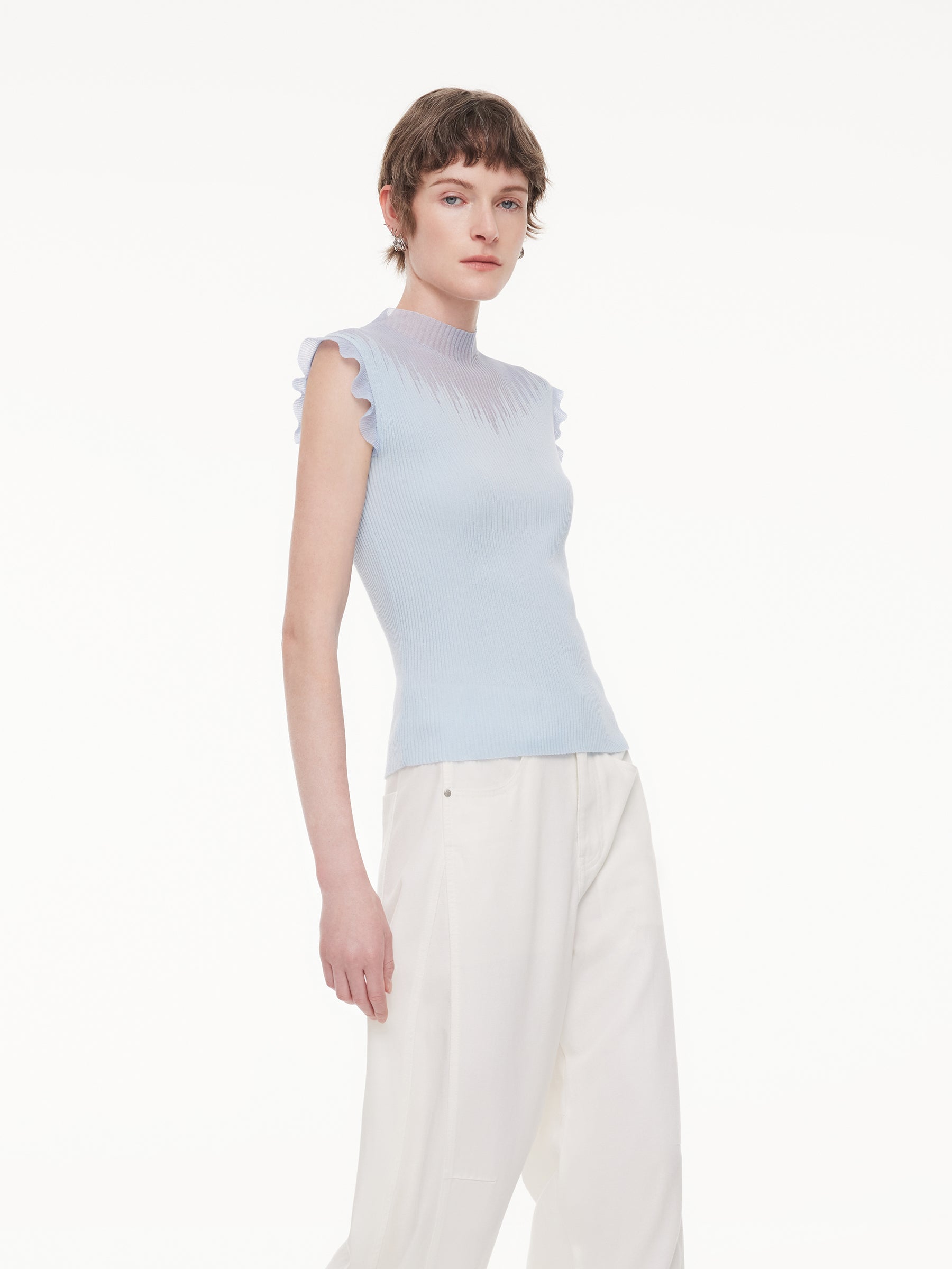 Mock-Neck Ruffle Tank