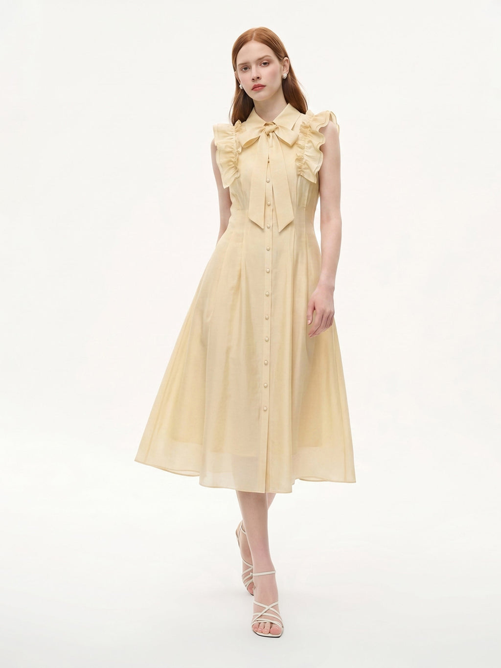 Lyocell Flutter Ribbon Maxi Dress