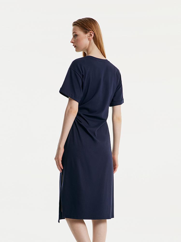 Split Gathered Waist Knit Midi Dress