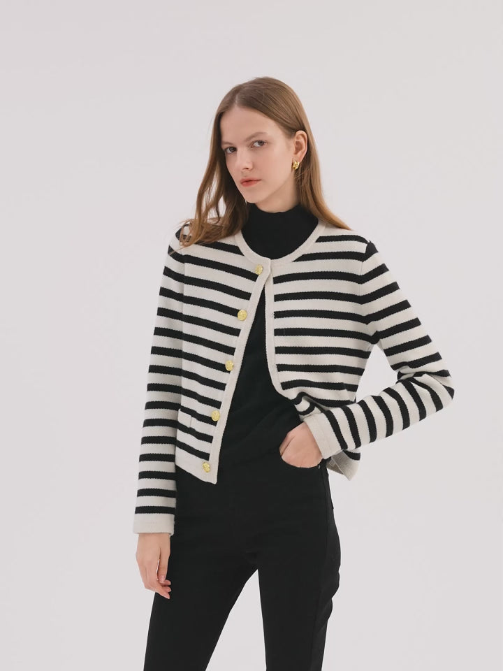 Wool Striped French Cardigan