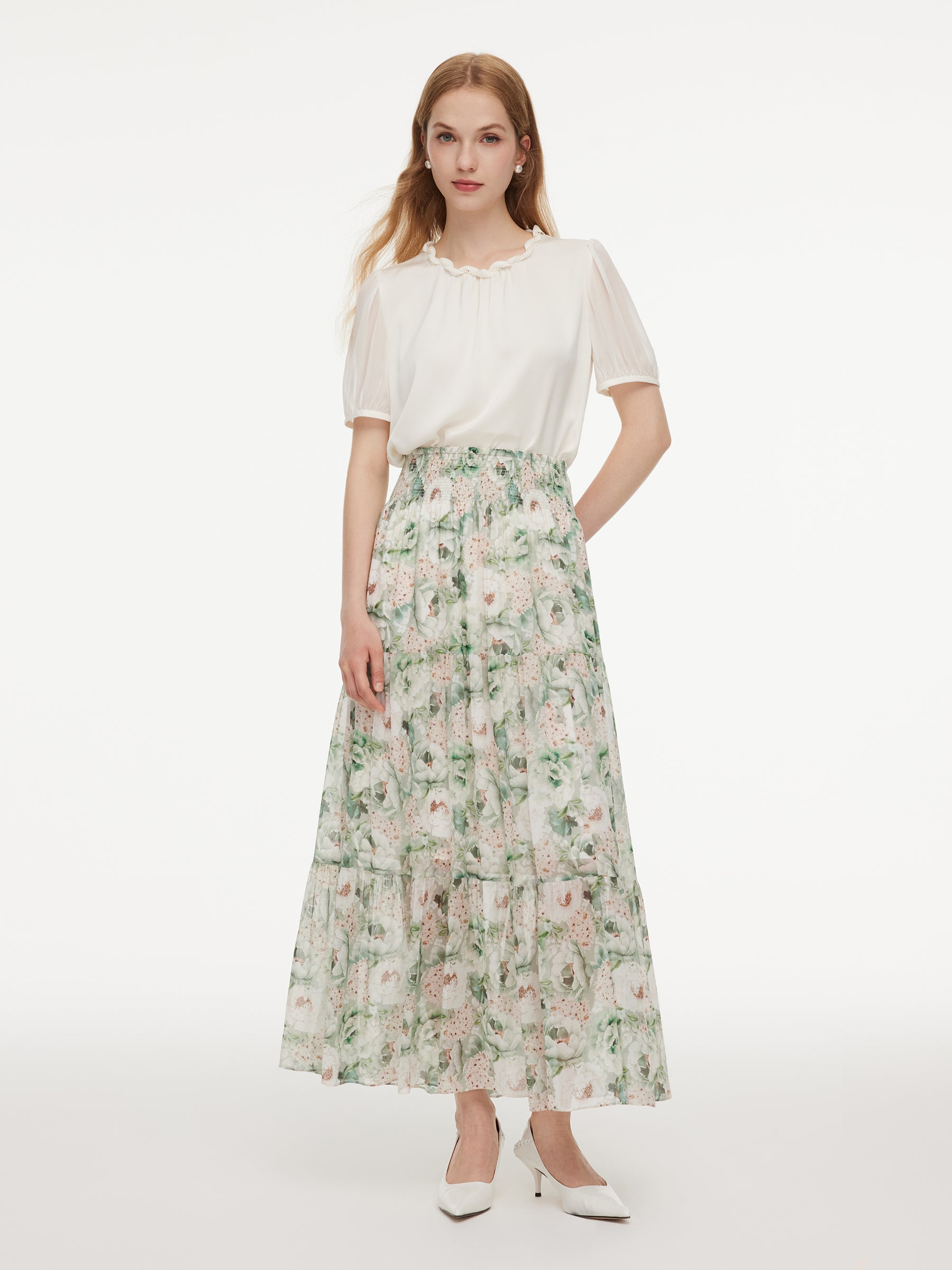 Mulberry Silk Floral A-Line Skirt
