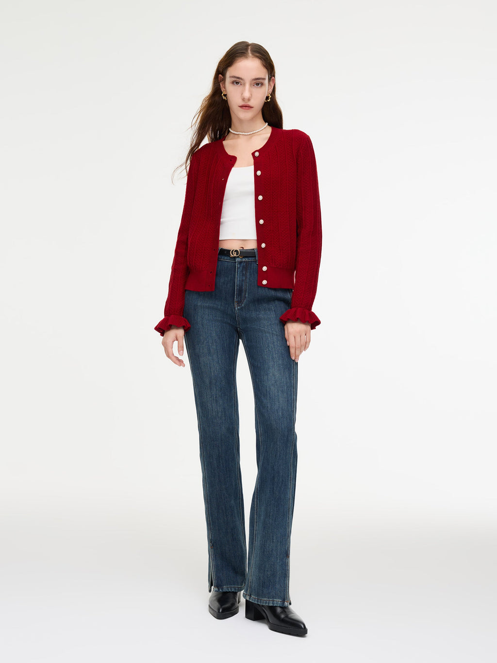 Tencel Wool Ruffle Cuff Cardigan
