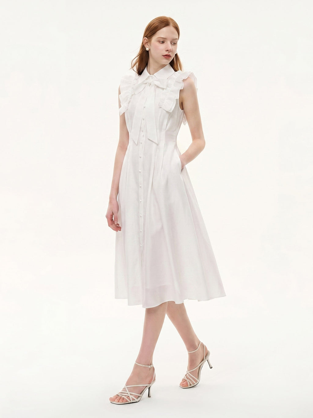 Lyocell Cinched Ruffle Dress