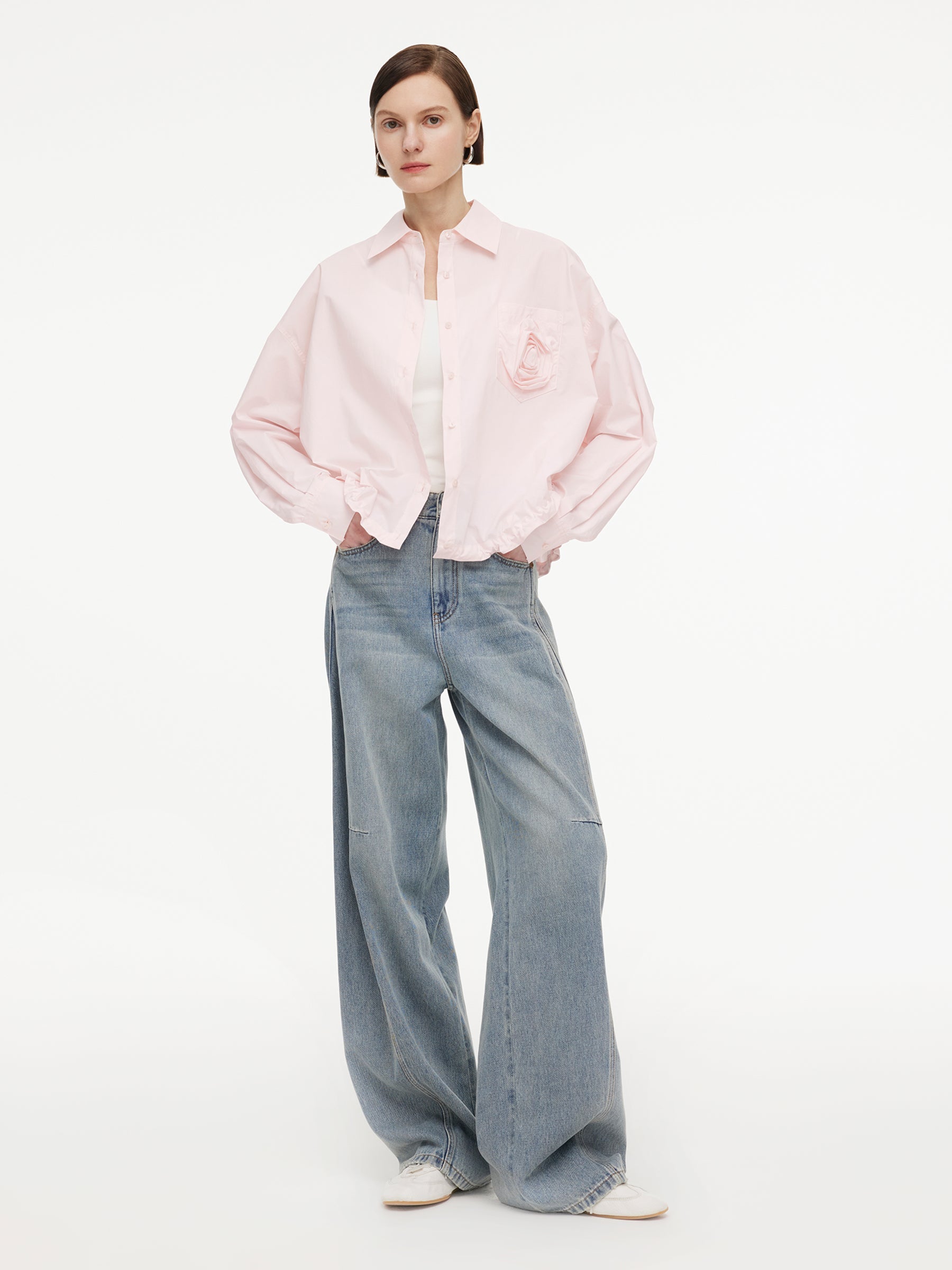 Drawstring Hem Loose Shirt