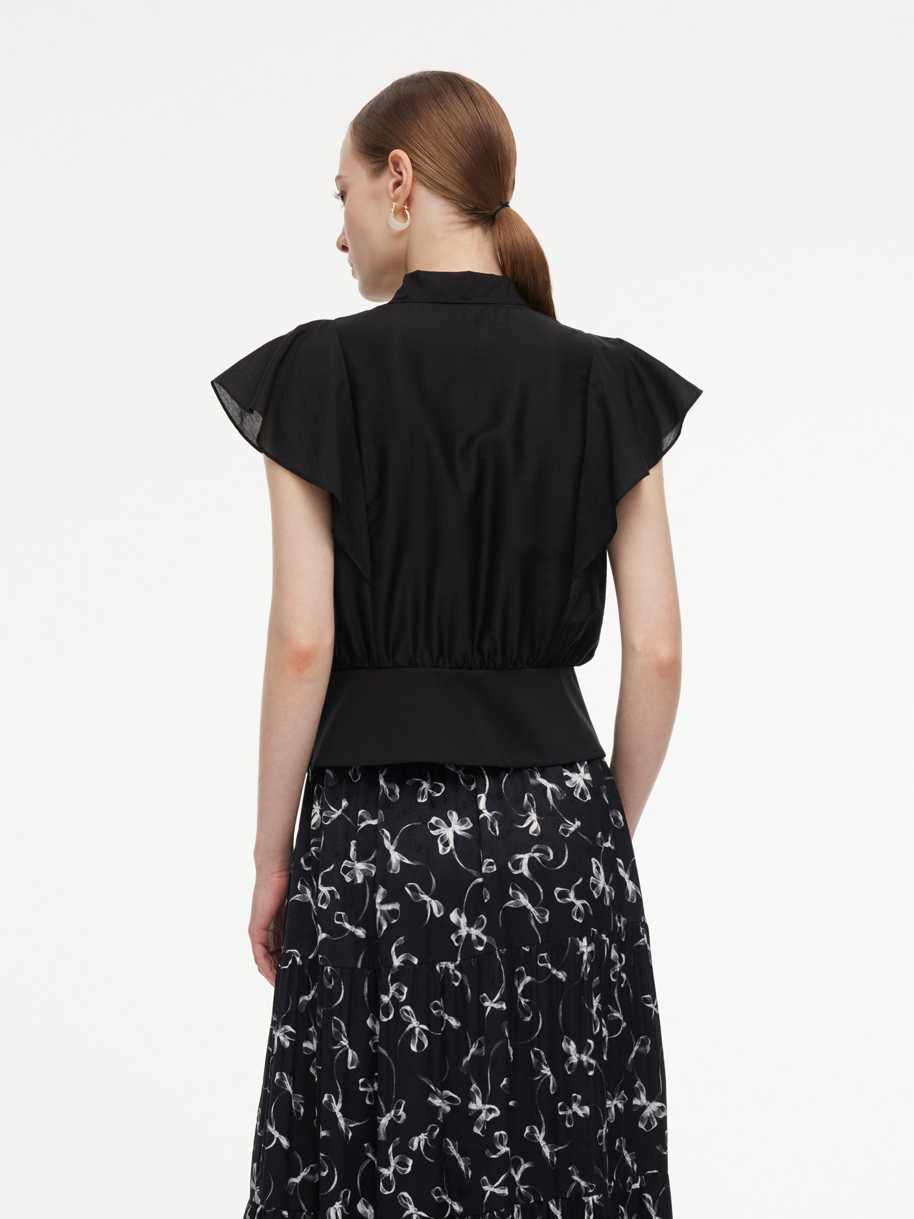 Ruffle Cap Sleeve V-Neck