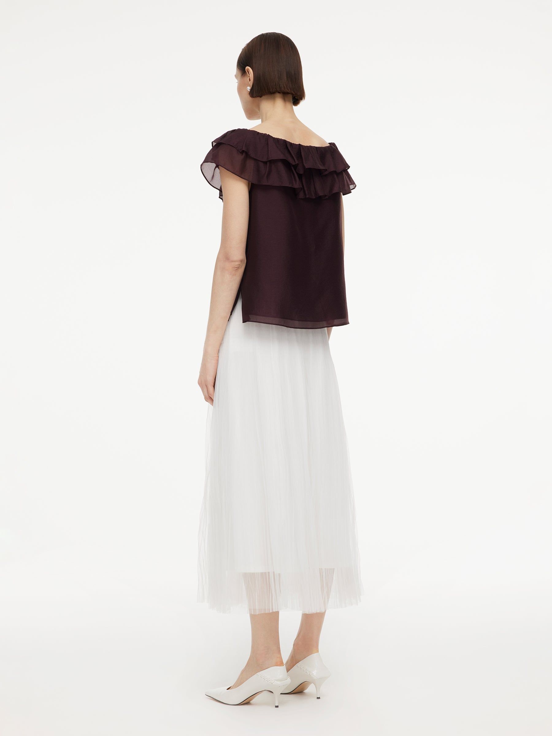 Pleated Mesh A-Line Skirt