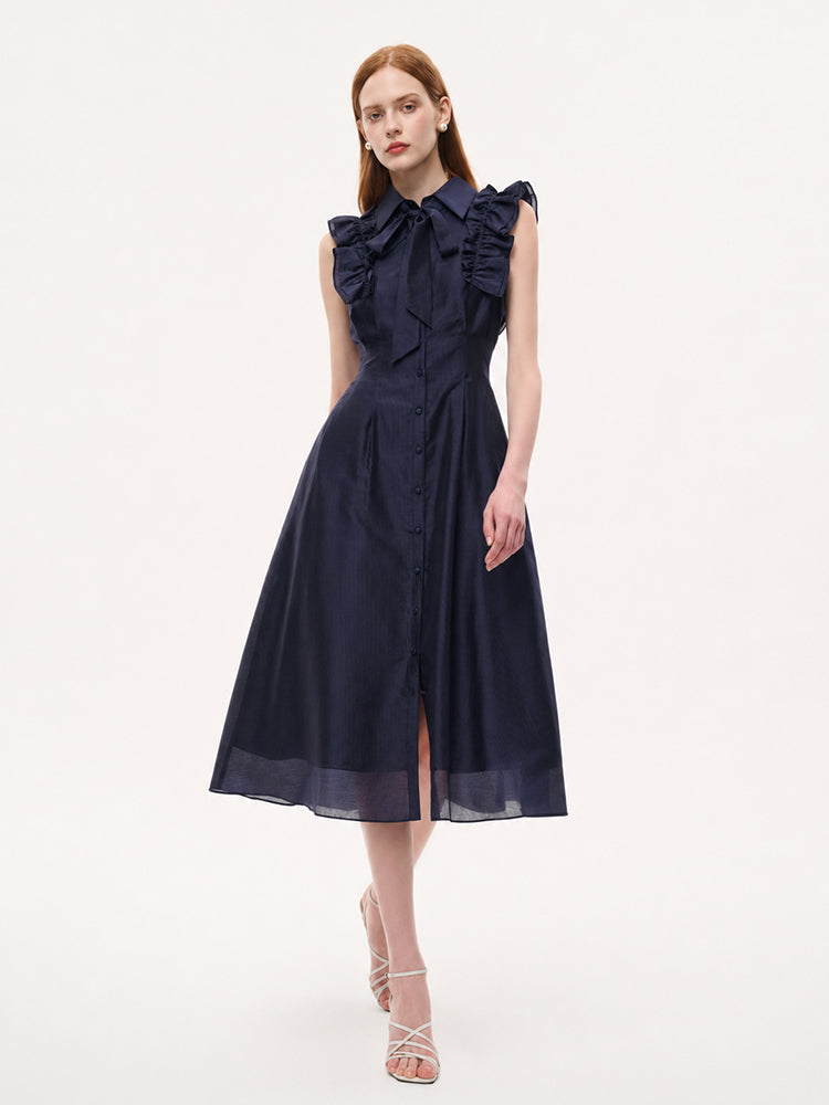 Lyocell Flutter Ribbon Maxi Dress