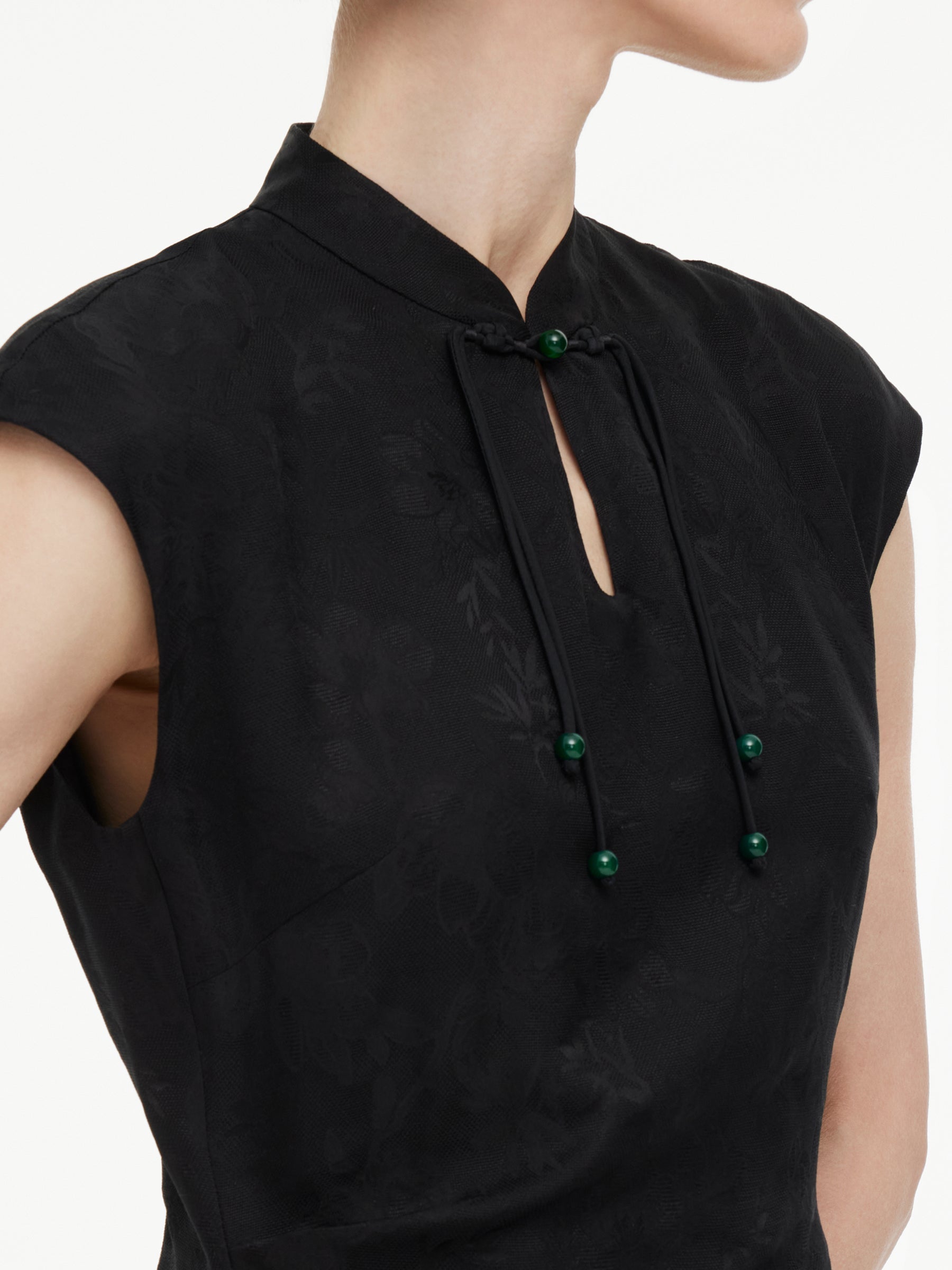 Mandarin Collar Frog Button Maxi Dress