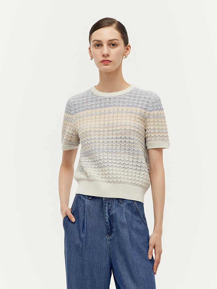 Blue-White Gradient Cotton Top