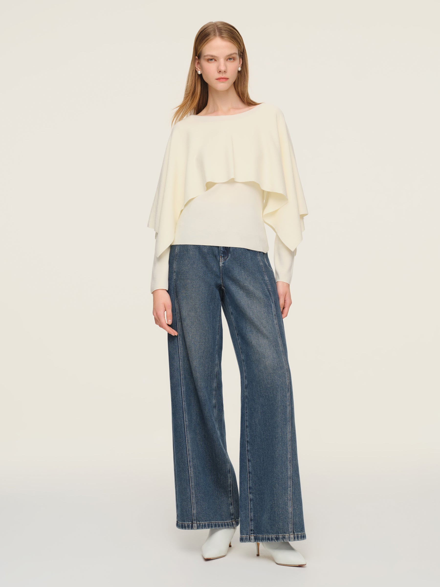 Tencel-Wool Cape Knit Top