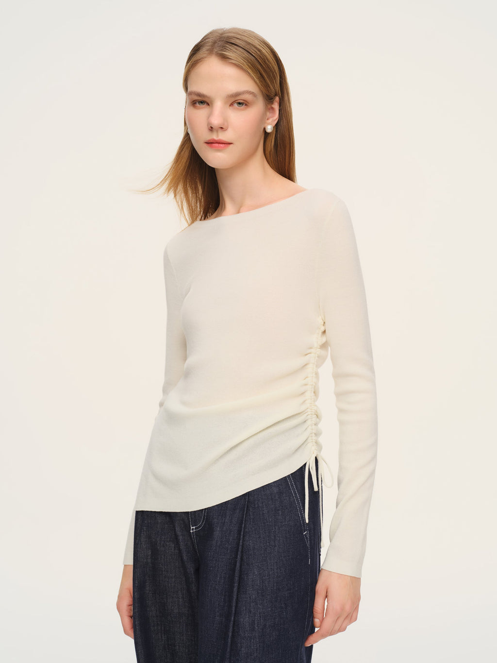 Wool Acetate Boat Neck Top