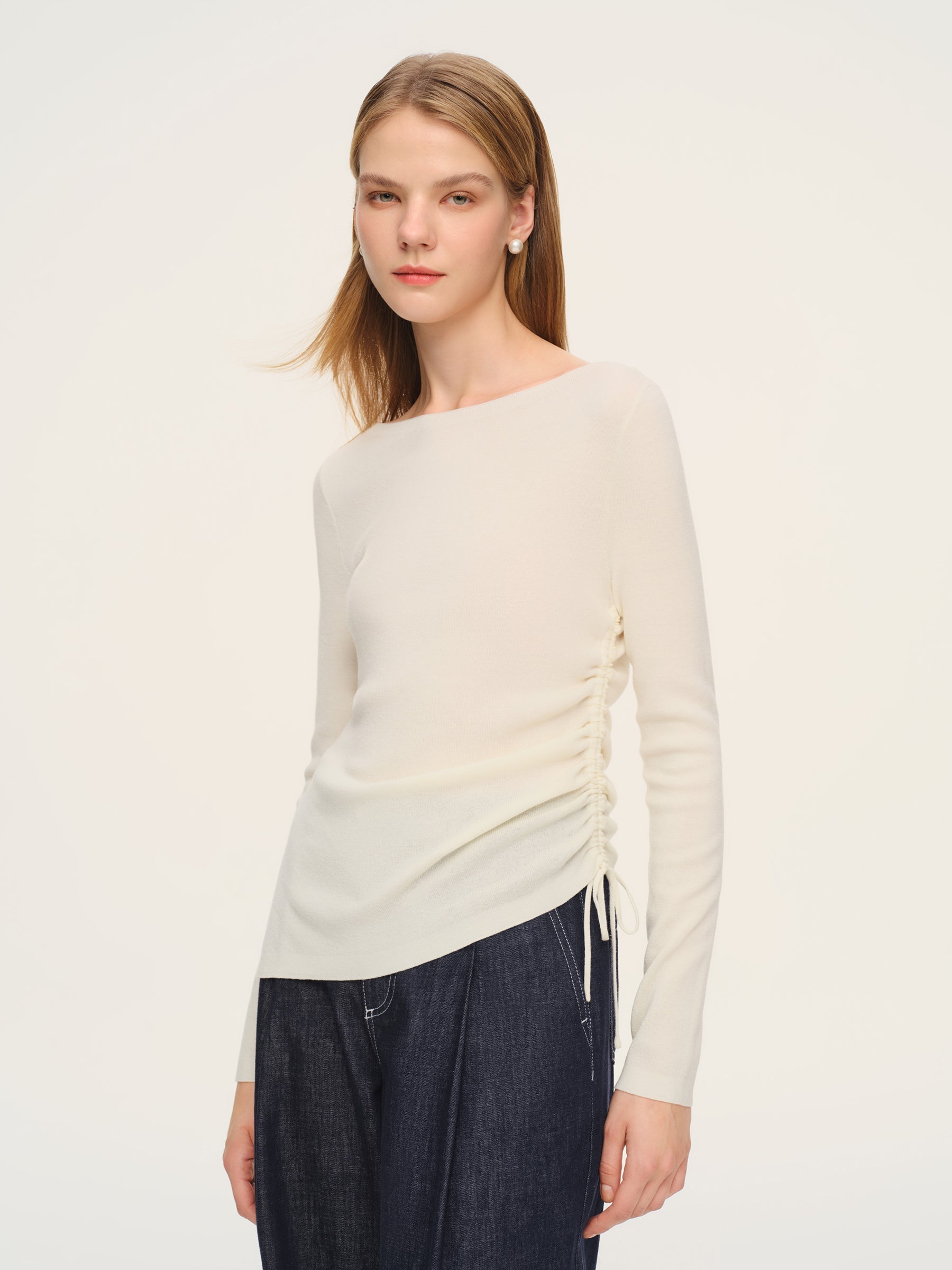 Wool Acetate Boat Neck Top