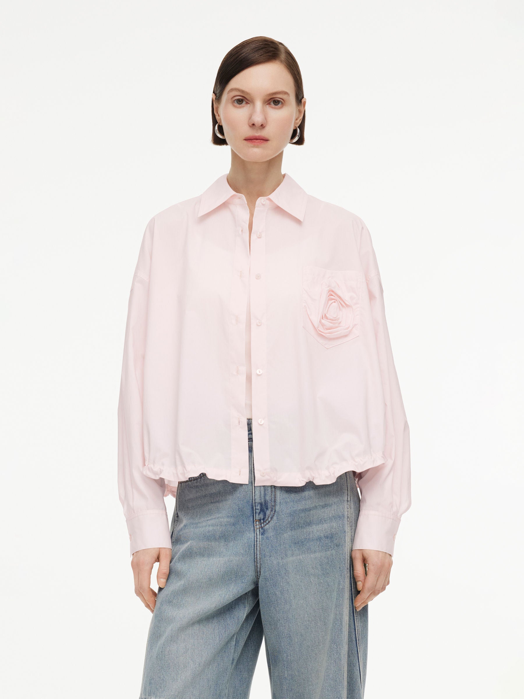 Drawstring Hem Loose Shirt