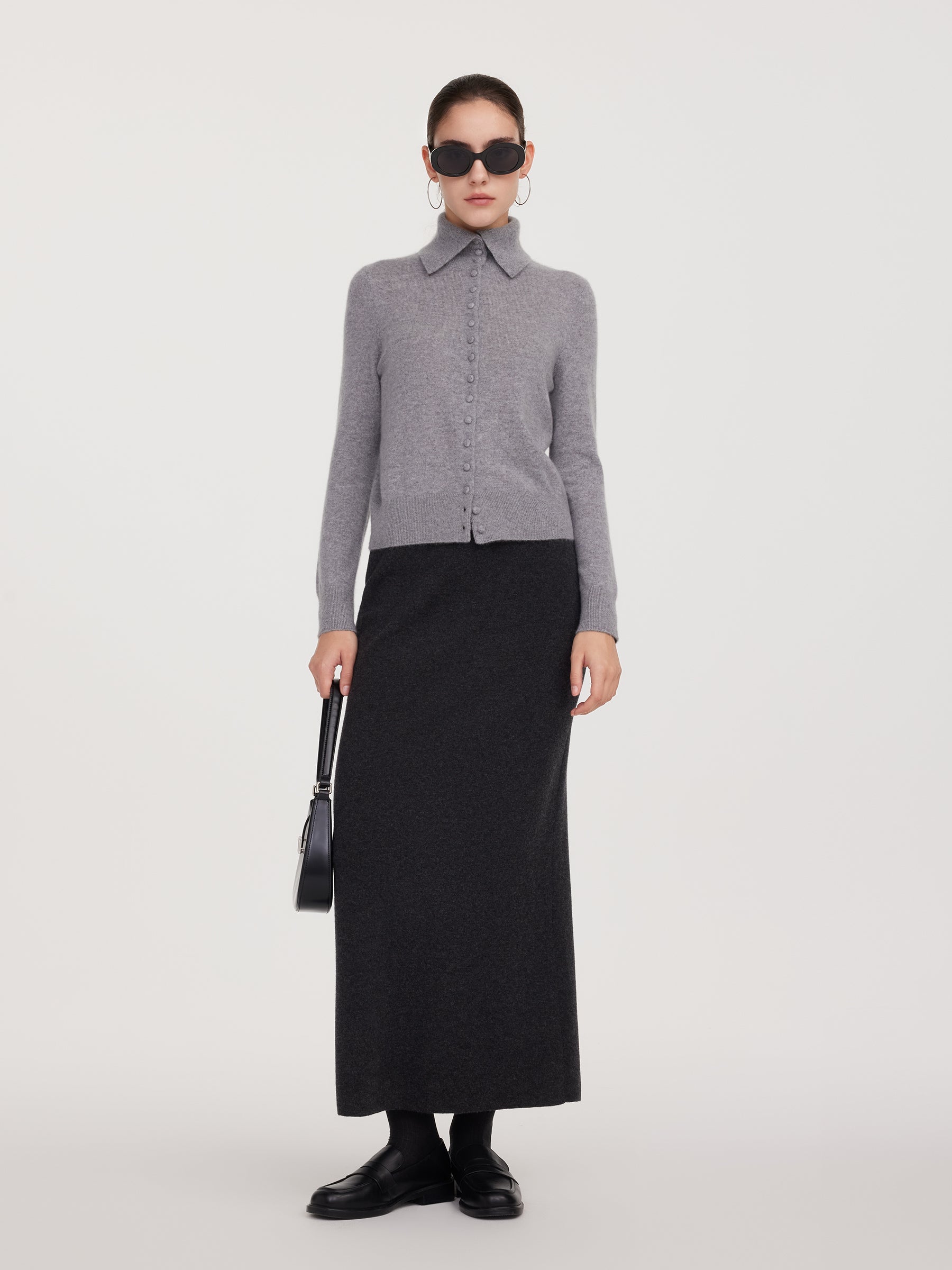 100% Cashmere Folded Collar Cardigan