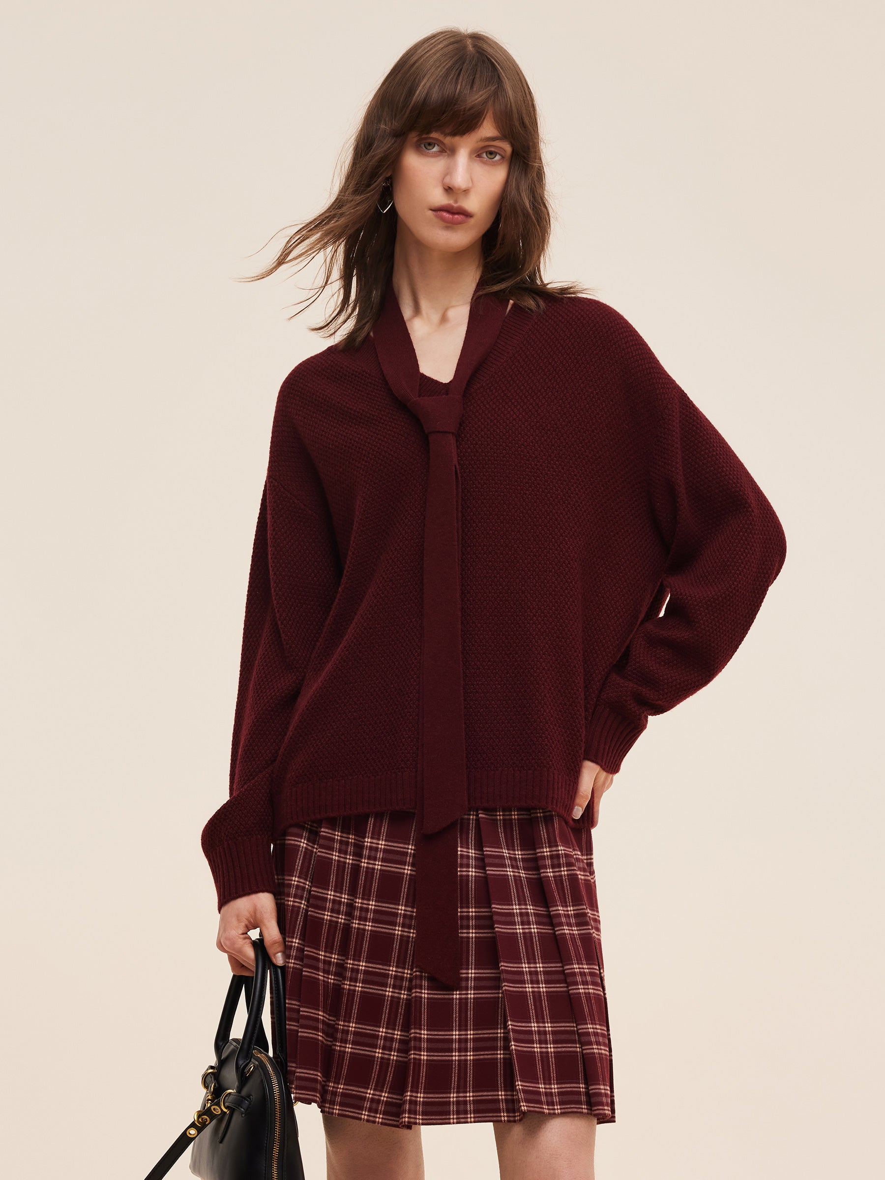 Wool Blend V-Neck Knit Top