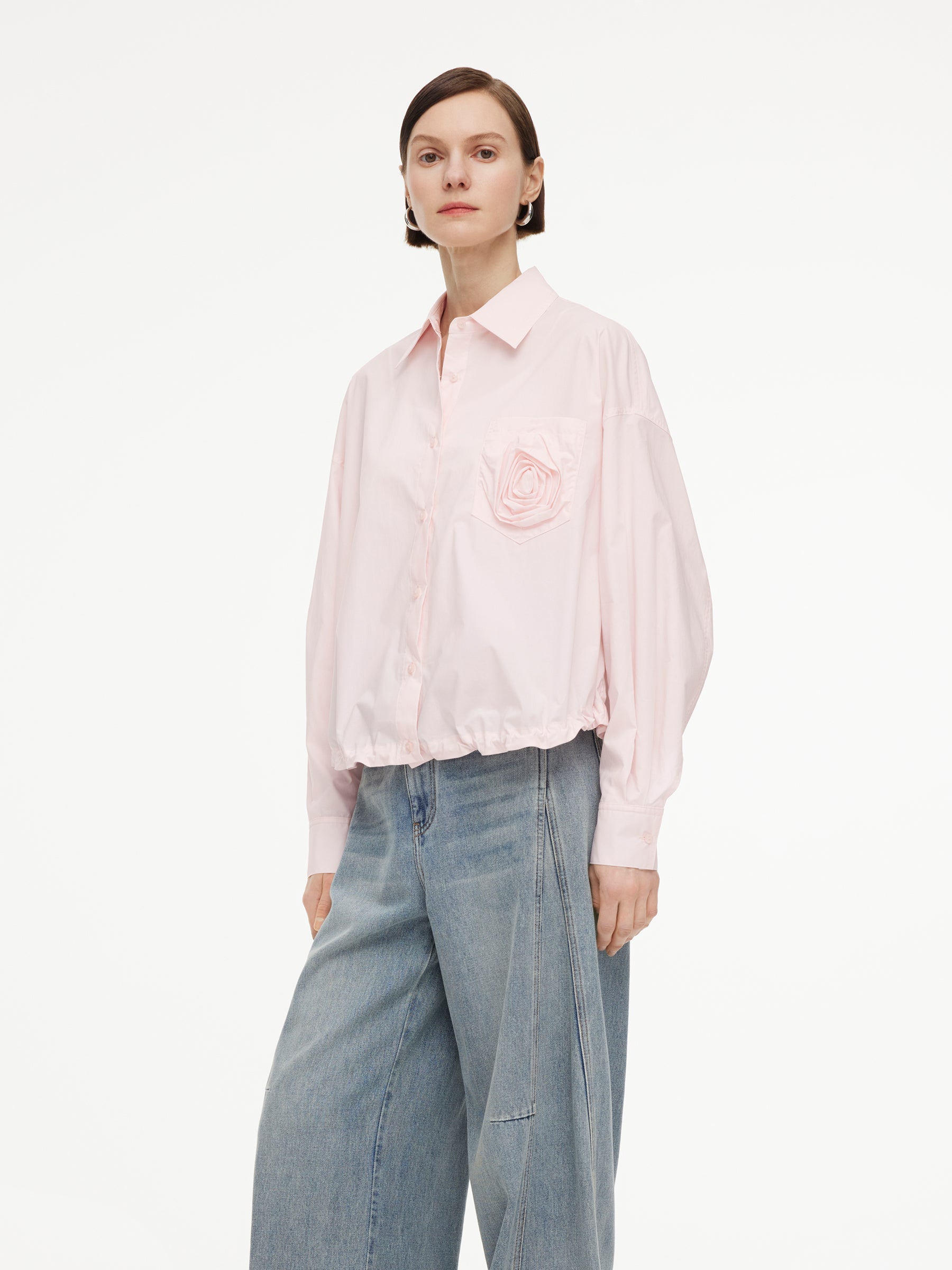Drawstring Hem Loose Shirt