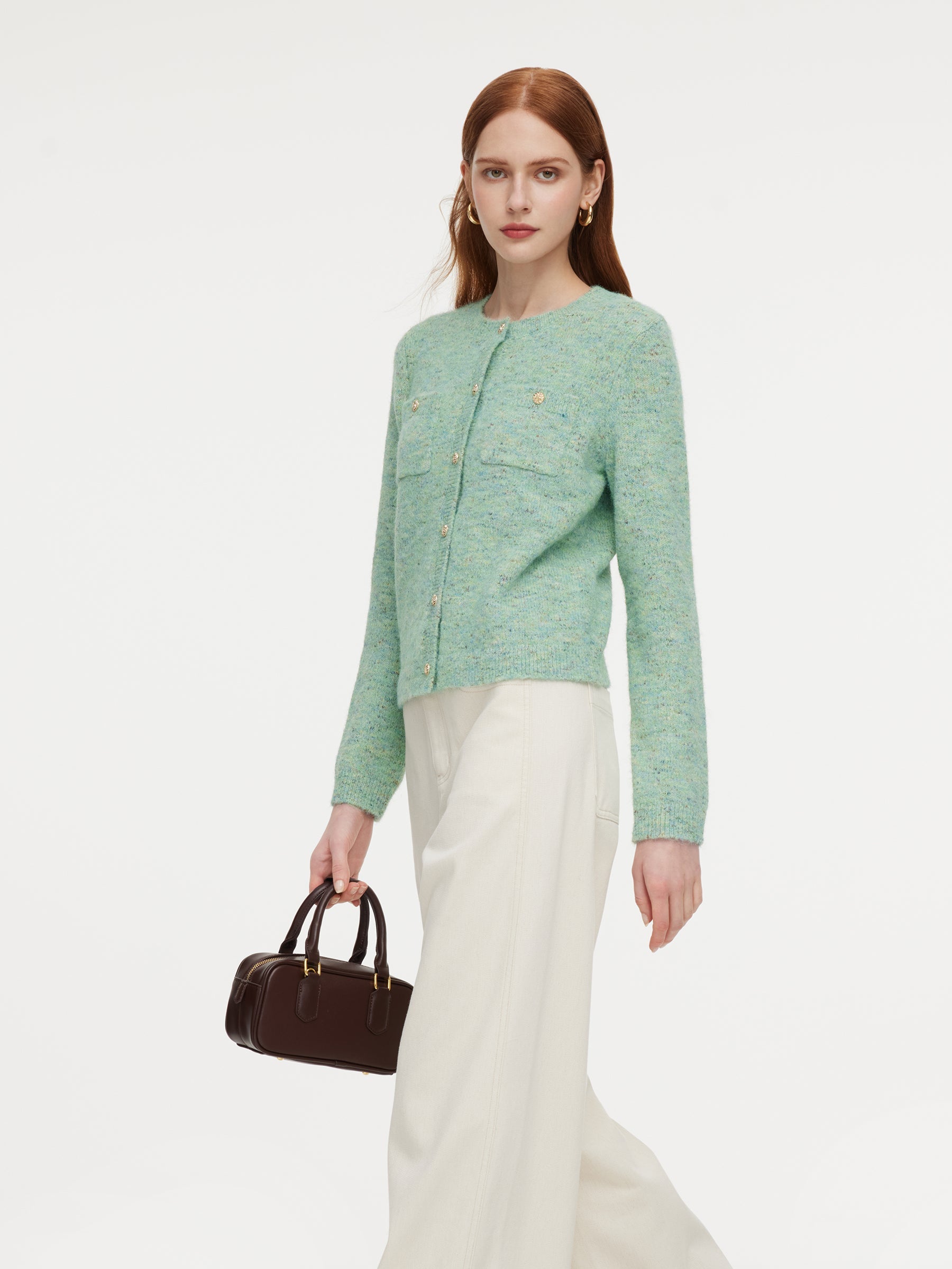 Melange Green Crewneck Cardigan