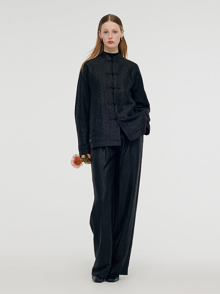 Mandarin Collar Frog Button Silk Jacket