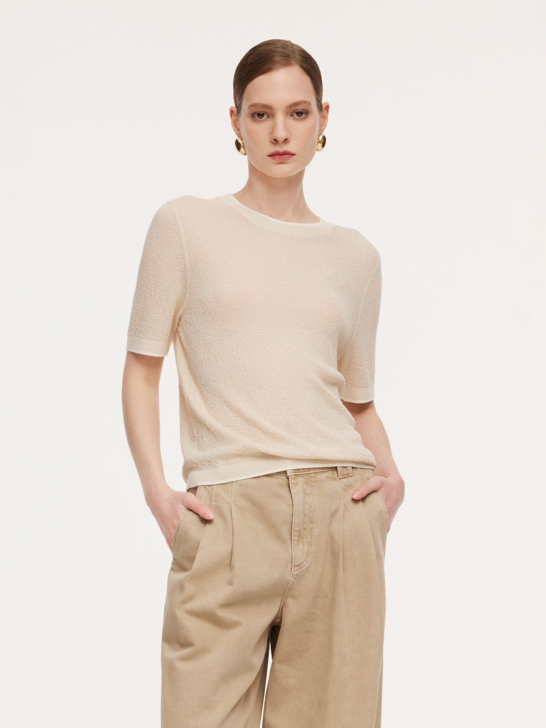 Tencel-Triacetate Contrast Trim Knit Top