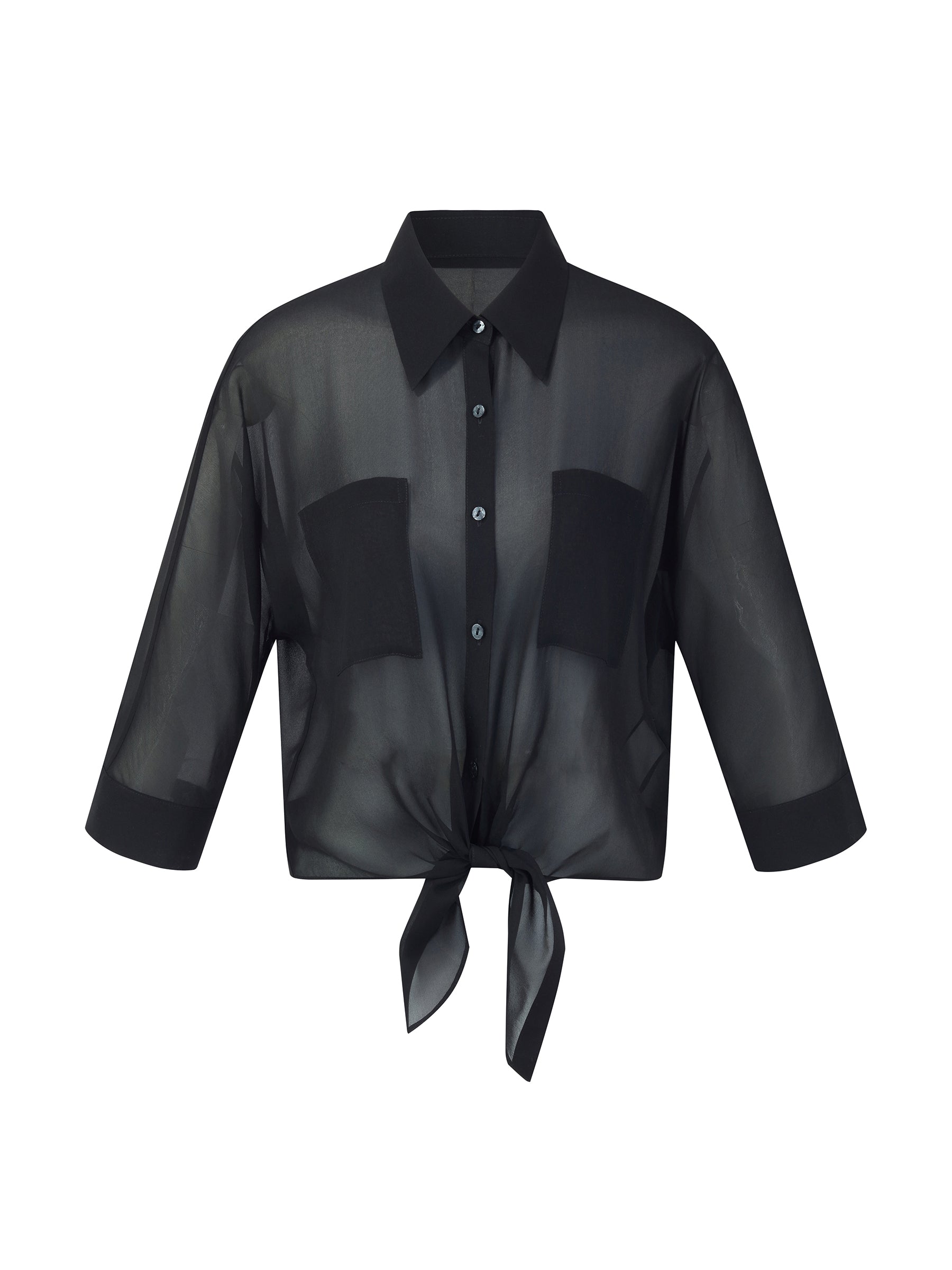 Drop-Shoulder French Sheer Shirt