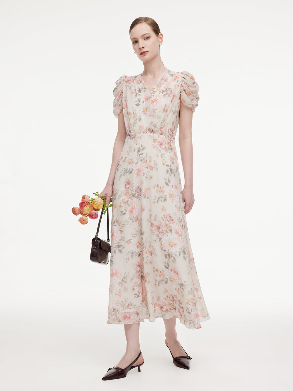 Crossover Neck Puff Sleeve Dress