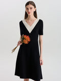 Contrast V-Neck Slim Knit Dress